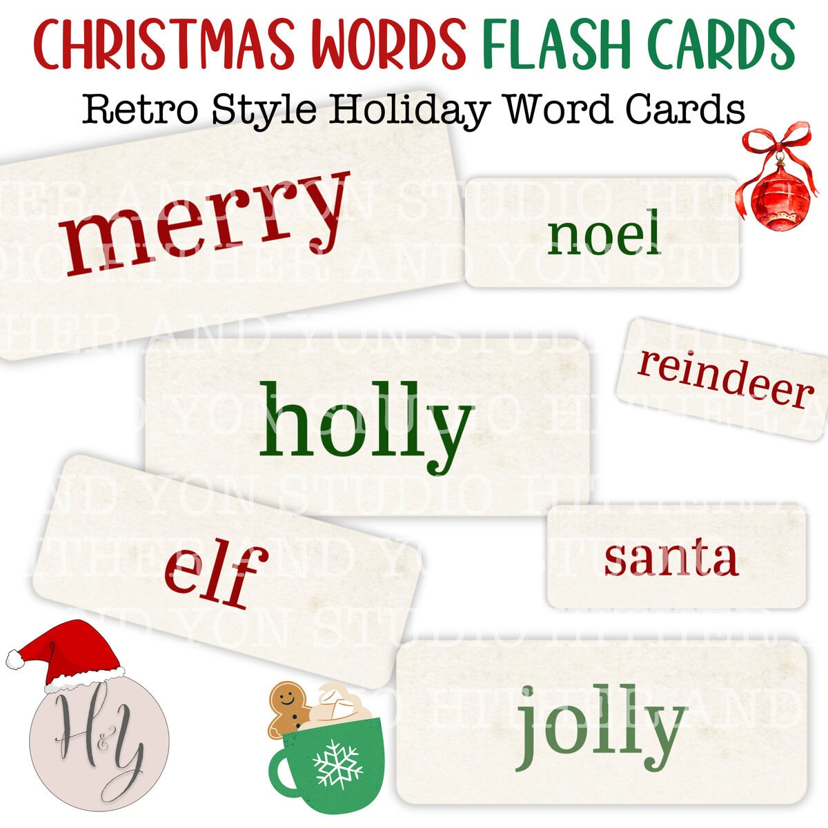 flash card words - christmas words - hither and yon studio